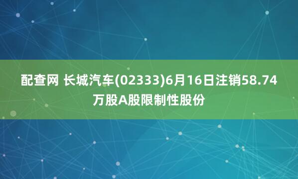 配查网 长城汽车(02333)6月16日注销58.74万股A股限制性股份